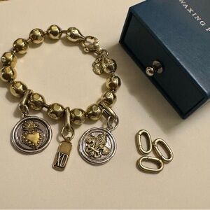 Waxing Poetic Brass Ball Bracelet With 3 Charms + 3 Extra Charm Clips
